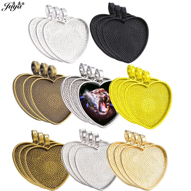

10pcs/lot 25mm Heart Cabochon Base Pendant Bezels Charms For Jewelry Making DIY Necklace Keychain Accessories