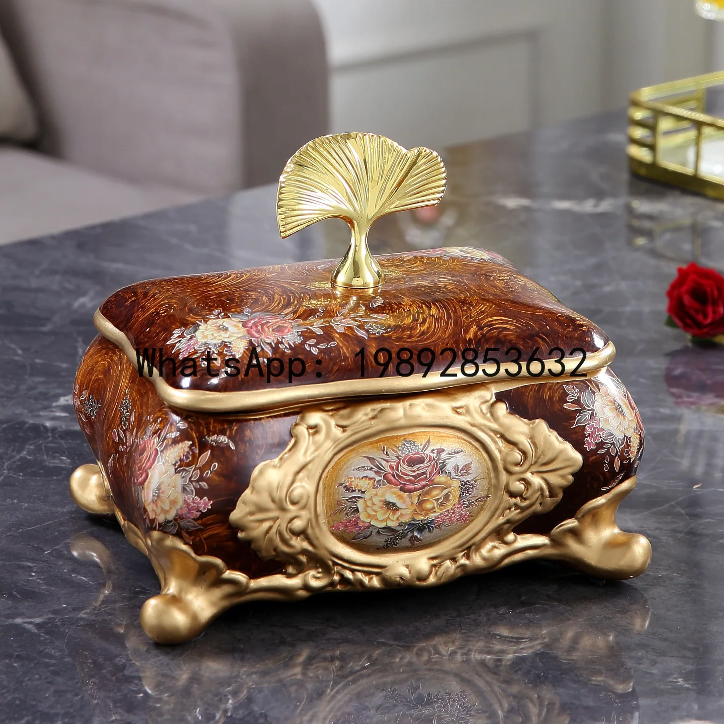 ZK Luxury European Style Tissue Box Fruit Plate Home Set Living Room Coffee Table Decoration Vase