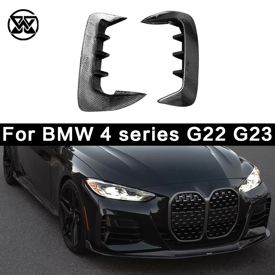 Carbon Fiber Front Bumper Splitter For BMW 4 series G22 G23 Side Air Vent Fog lamp bezel cover Fins Winglet Canard Body Kit