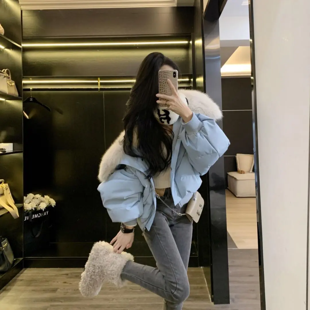 تصميم الأزياء الشعور الربط كبير الفراء طوق الملابس المبطنة بالقطن الشتاء سترة دافئة سميكة جديدة #3