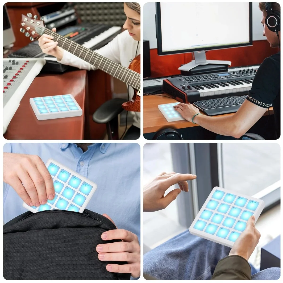 M-VAVE SMC-PAD POCKET White /Green/ Black Bluetooth MIDI Drum Pad Controller,16 Velocity Sensitive Pads for Beat Making view 5
