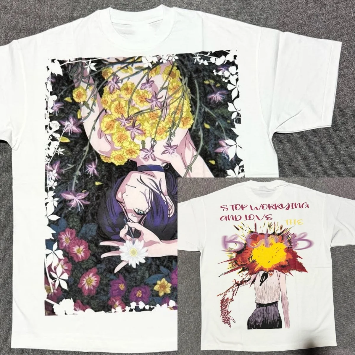 Chainsaw Man Reze Movie Arc Floral Y2K Aesthetics Grafik-T-Shirt aus Baumwolle für Herren und Damen, Streetwear-T-Shirt – Detail 2