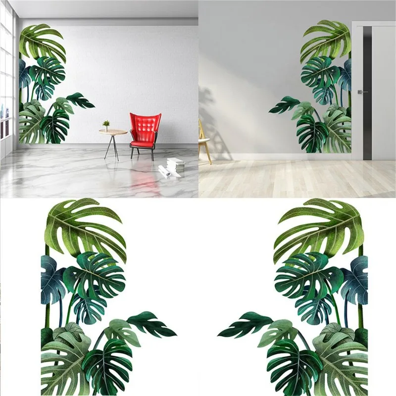 Large Nordic Green Leaf Wall Stickers for Living Room Bedroom Background Home Decor Art Removable PVC Eco-friendly Decals Murals