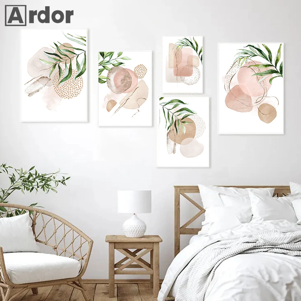 

Abstract Art Prints Boho Canvas Painting Minimalist Poster Plant Leaves Wall Art Print Picture Nordic Posters Living Room Decor