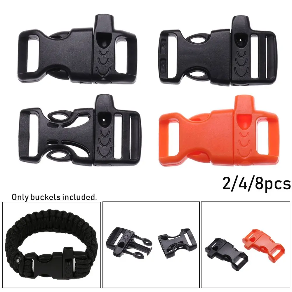 2/4/8pcs Plastic Outdoor Curved Emergency Tool Side Release Buckle Bracelet Strap Survival Whistle Buckles Paracord Accessories