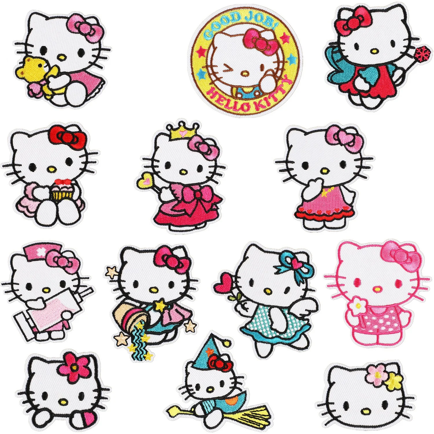 13Pcs Cartoon Cute KT Cat Hello Kitty Applique For DIY Sew on Child Clothes jacket Hat Ironing Patches Jeans Embroidered Sticker