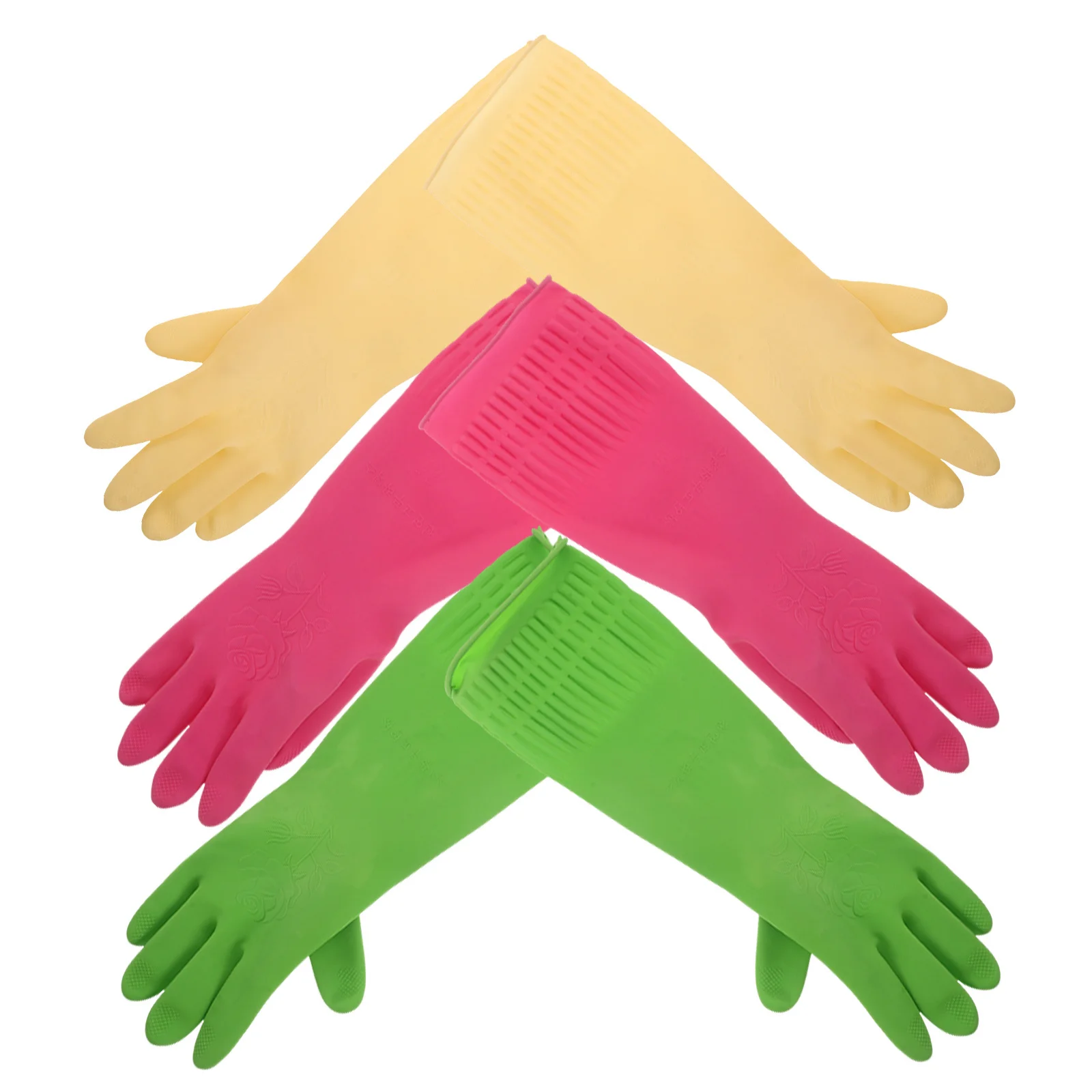 

3Pairs Waterproof Latex Kitchen Gloves Long Arm Splashproof Reusable Non Slip Dishwashing Cleaning Gloves for Home Bathroom Pet