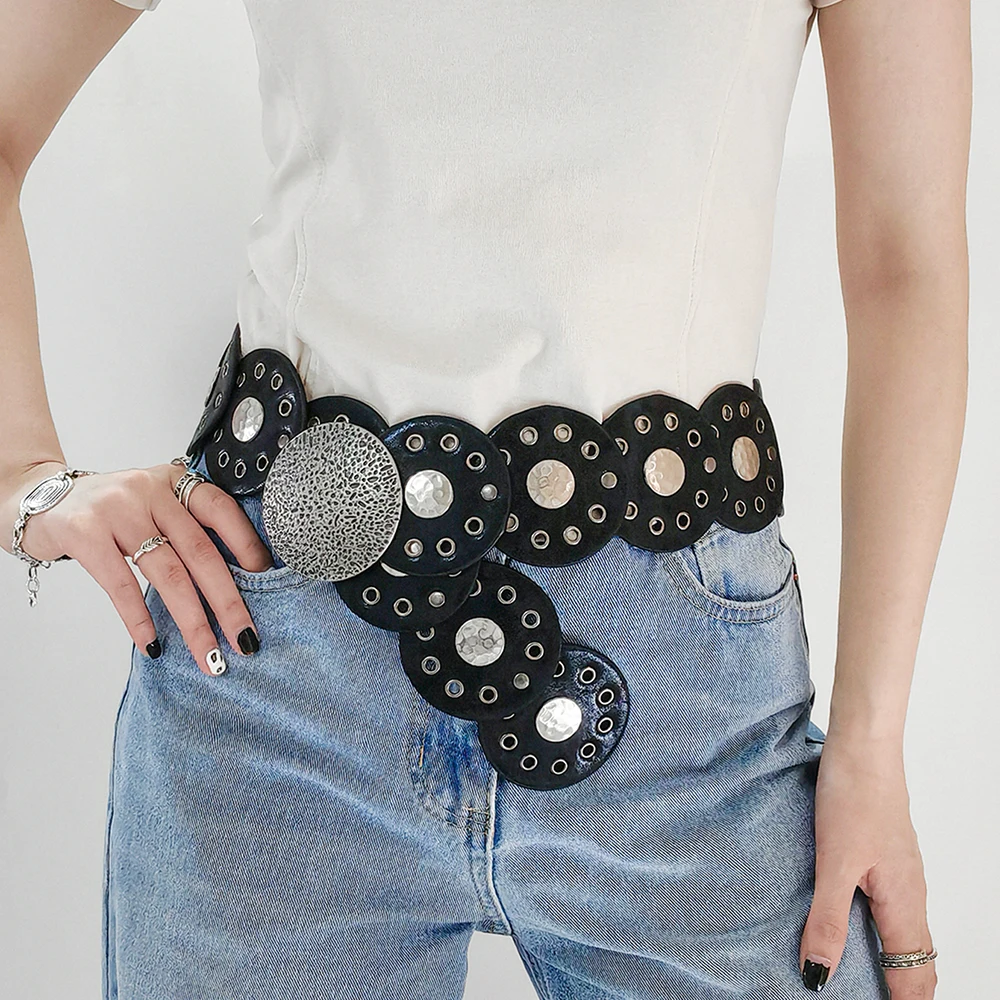 Retro fashion belt Ladies Punk exaggerated PU waist decorated with wafer splicing personality belt