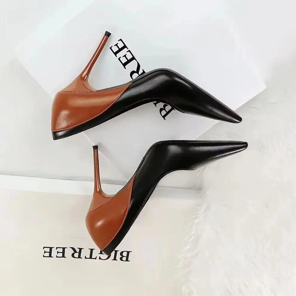 BIGTREE Shoes Color Blocking Women Pumps Pointed Tip High Heels Sexy Party Shoes Stilettos Heels Women Shoes Large Size 42 43