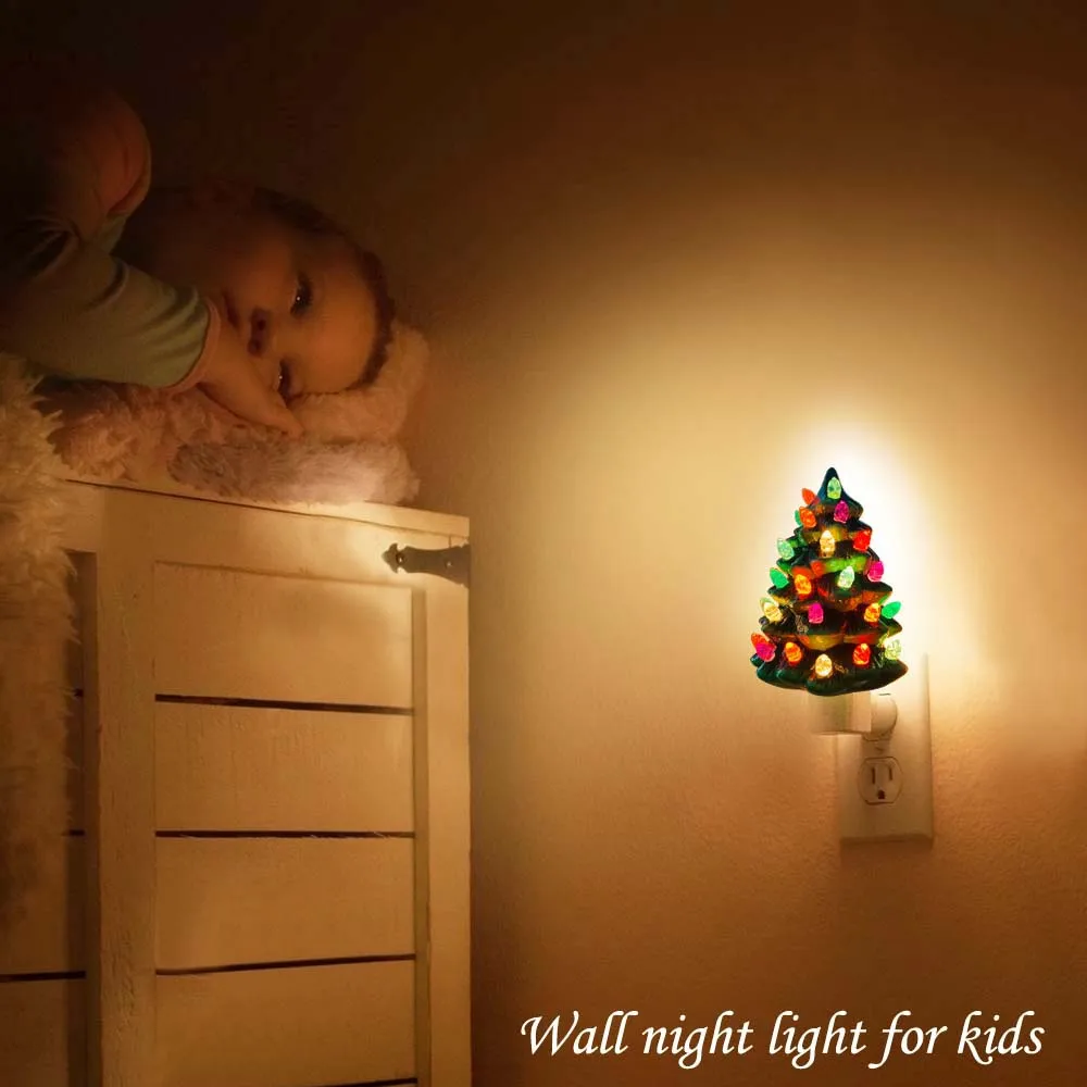 Christmas LED Night Light Ceramic Decorations Vintage Xmas Tree Wall Plug In Night Lamp Nightlight Christmas Gifts Warm Light