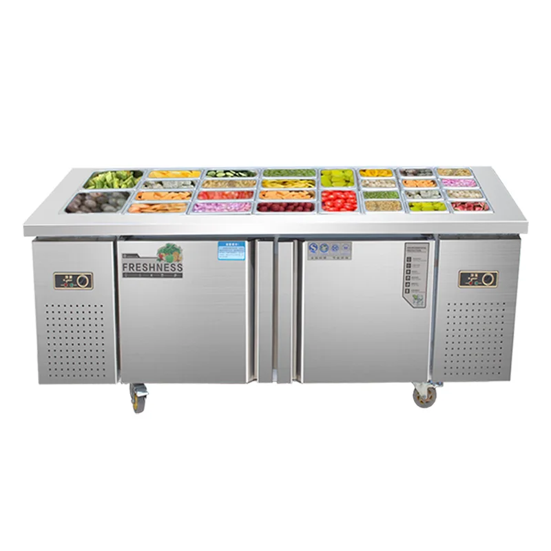 Commercial pizza Salad Fruit Display Table Top Preparation Counter Fridge Freezer Cold Salad Bar Chiller Refrigerator