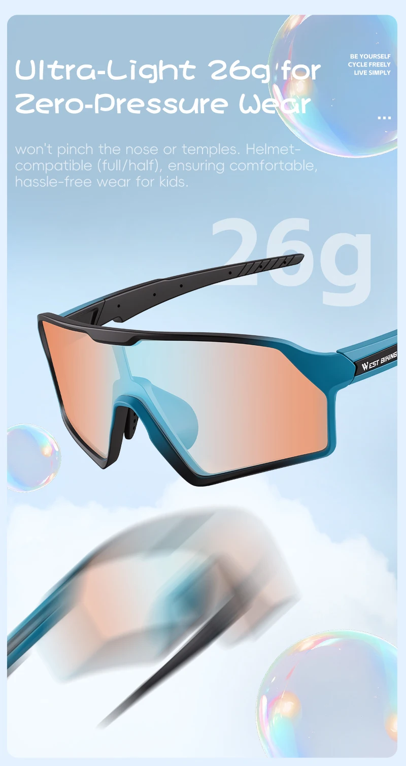 WEST BIKING Photochrome Fahrradbrille für Jungen und Mädchen, TR90 Sportsonnenbrille, UV400, mit flexiblem Rahmen und verstellbarem Nasenpolster – Detail 8