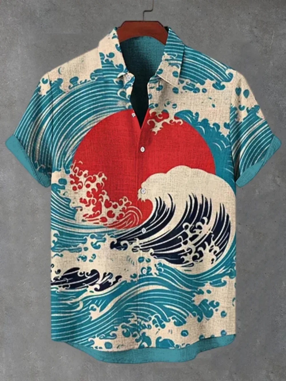 

Summer Casual Men's Retro Printed Japanese Art Shirt Short Sleeved Stand up Collar Designer Social Linen Clothing