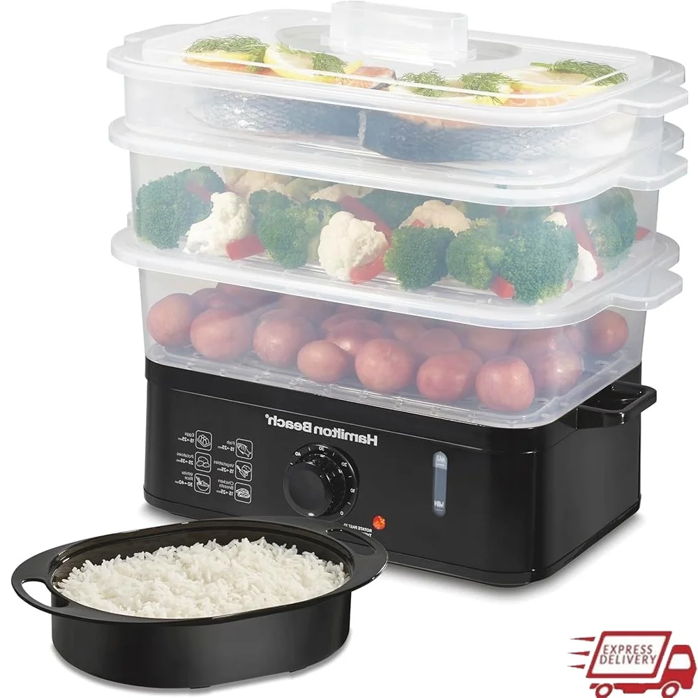 

Electric Food Steamer Rice Cooker Egg Boiler 3 Tier Stackable Fast Healthy Cooking Auto Shutoff Vegetables Seafood Eggs