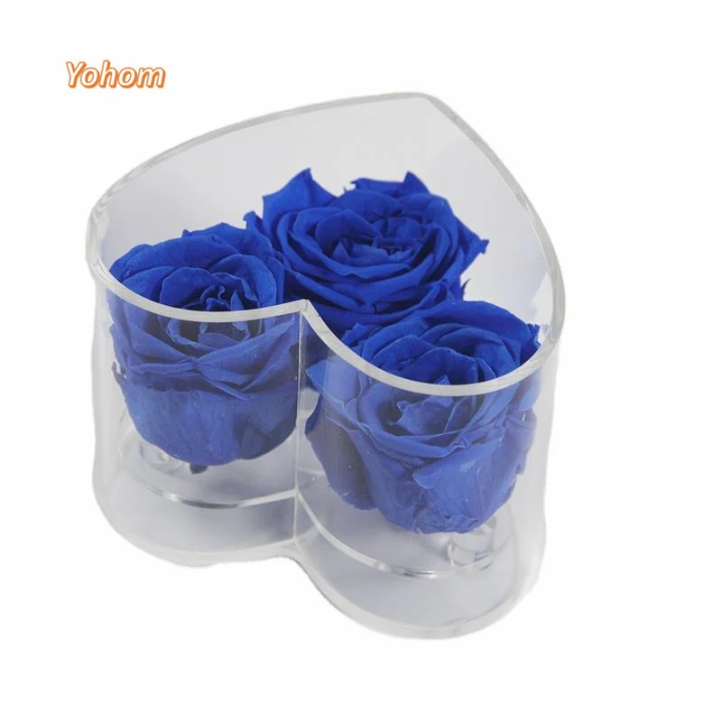 Factory Custom Transparent Heart-shaped Large 3 Holes Acrylic Flower Box Flower Gift Case