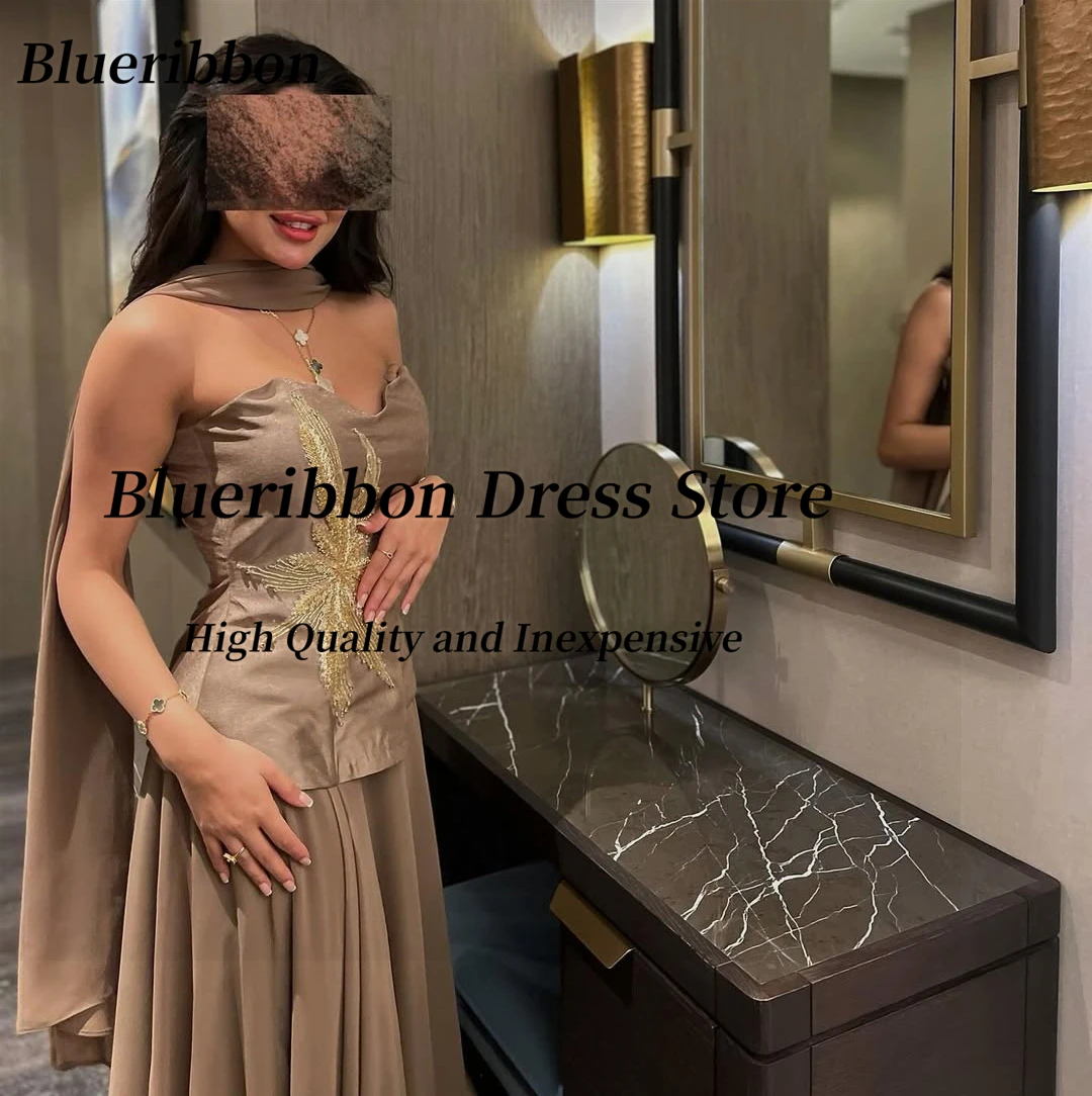 Blueribbon Sweetheart Avondjurken Kralen Luxe Bruiloft Jurken Saudi Vrouwen Dragen Sjaals Prom Dress 2025, Aangepast
