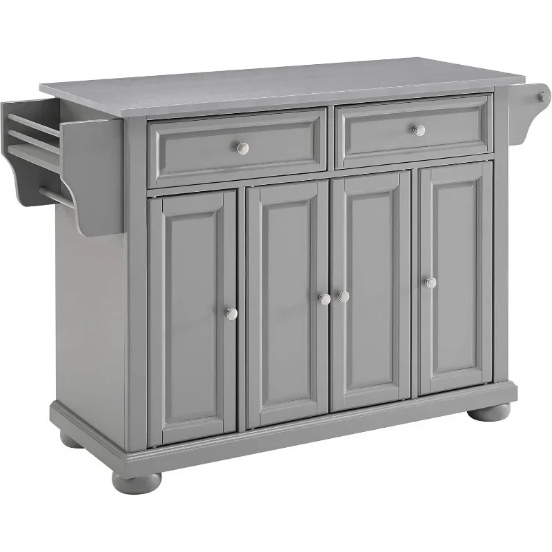 

Kitchen Island with Stainless Steel Top Storage Cabinet