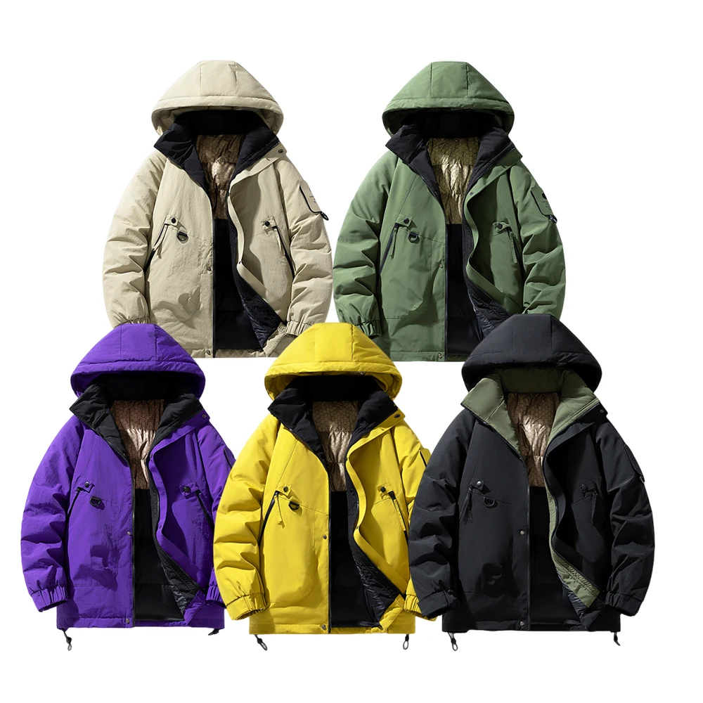 

Men's waterproof jacket, men's snow-proof ski coat, men's fashionable large-sized leather coat with hood, winter warm coat