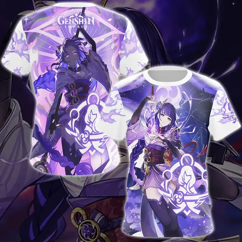 

Genshin Impact Raiden Shogun Video Game All Over Printed T-shirt for Men/Women 3D Unisex Street Harajuku Short Sleeve O-neck Tee