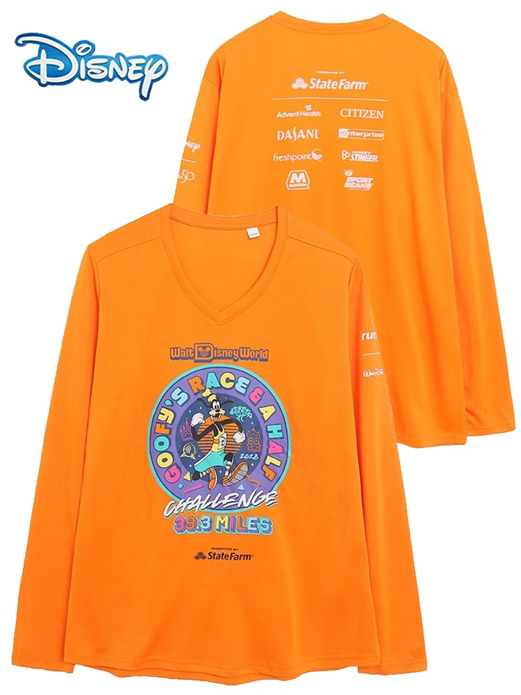 

Disney Walt Disney World Goofy Letter Cartoon Print Quick-dry T-Shirt Casual Unisex Women Long Sleeve V-Neck Pullover Tee Tops