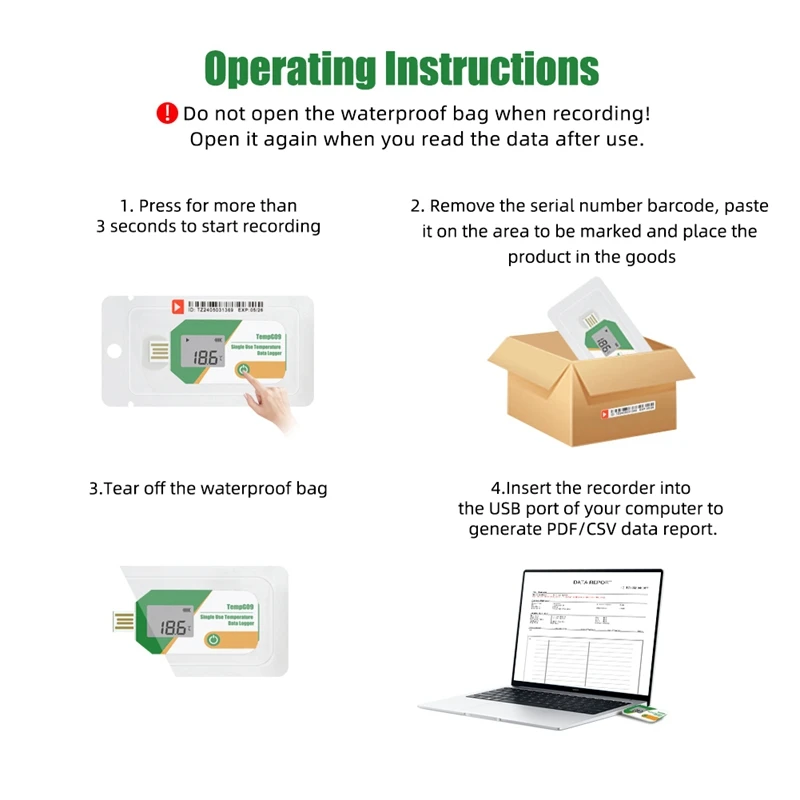 24-Hour Delivery Digital Display USB Temperature Data Logger 32000 Point Capacity Disposable Temperature Recorder PDF Report Rec