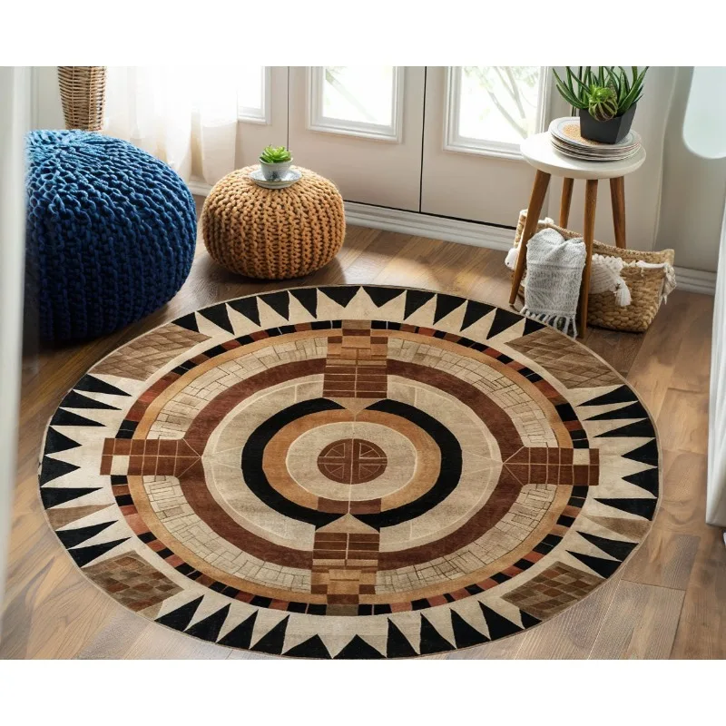 Contemporary Brown Scandinavian Rug Pastoral Style Decoration Non-slip Bohemian Carpet Library Decor Pastoral Round Carpet