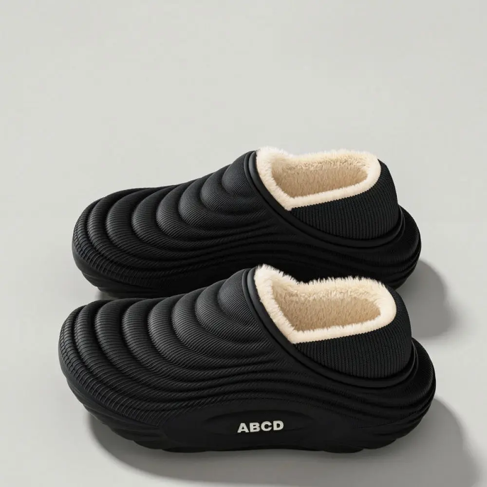 Cozy Winter Slippers Waterproof EVA Cotton Shoes Full Coverage Slip Resistant Indoor Footwear Plush Lined Home Couple Slides
