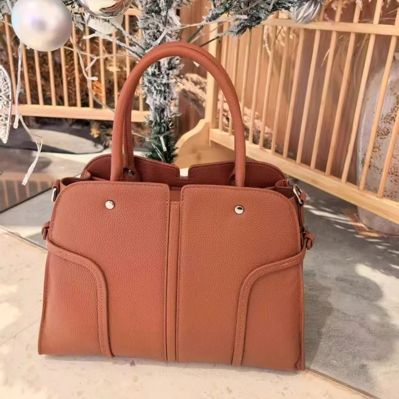 

Quality Vintage Genuine Leather Tote Handbag Designer Top Layer Cowhide Women's Shell Shopper Work Versatile Commuter Bag