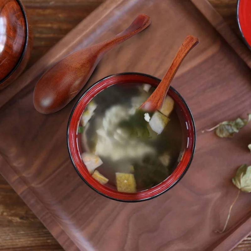 2pcs Household Kitchen Wooden Soup Short Handle Spoon Tableware Cutlery