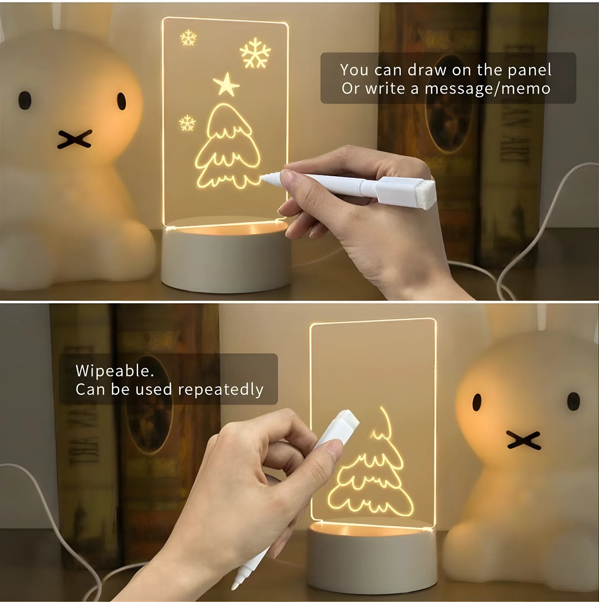 Transparent LED Notes Board Creative Written Lamp Desktop Decoration Led Message Board Night Light USB Dimming BedRoom Ornament