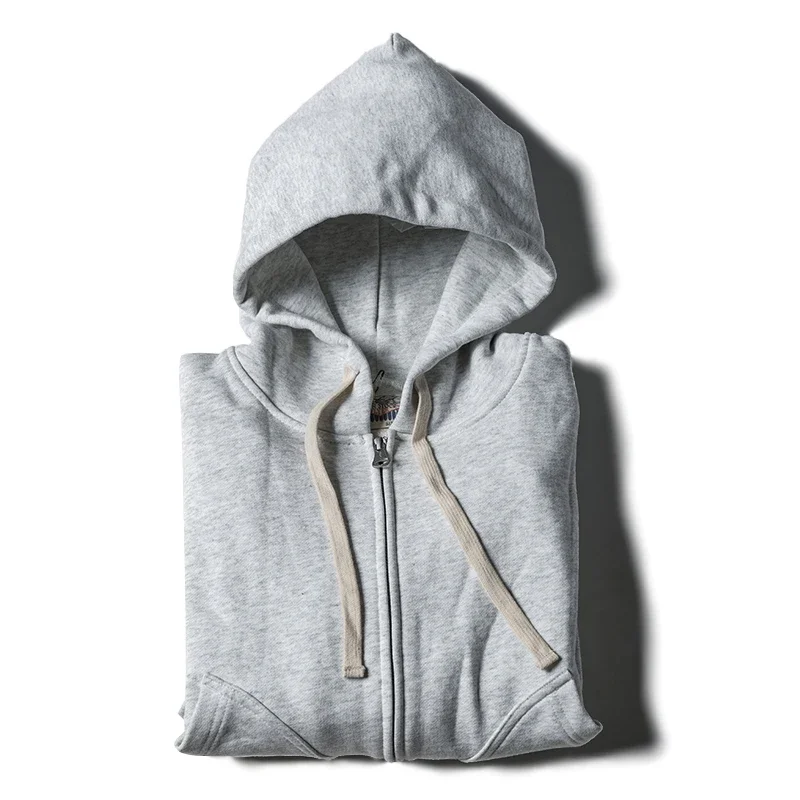 Non Stock Men\'s Zip Up Hooded Sweatshirt Heavyweight Solid Color Hoodies Thick