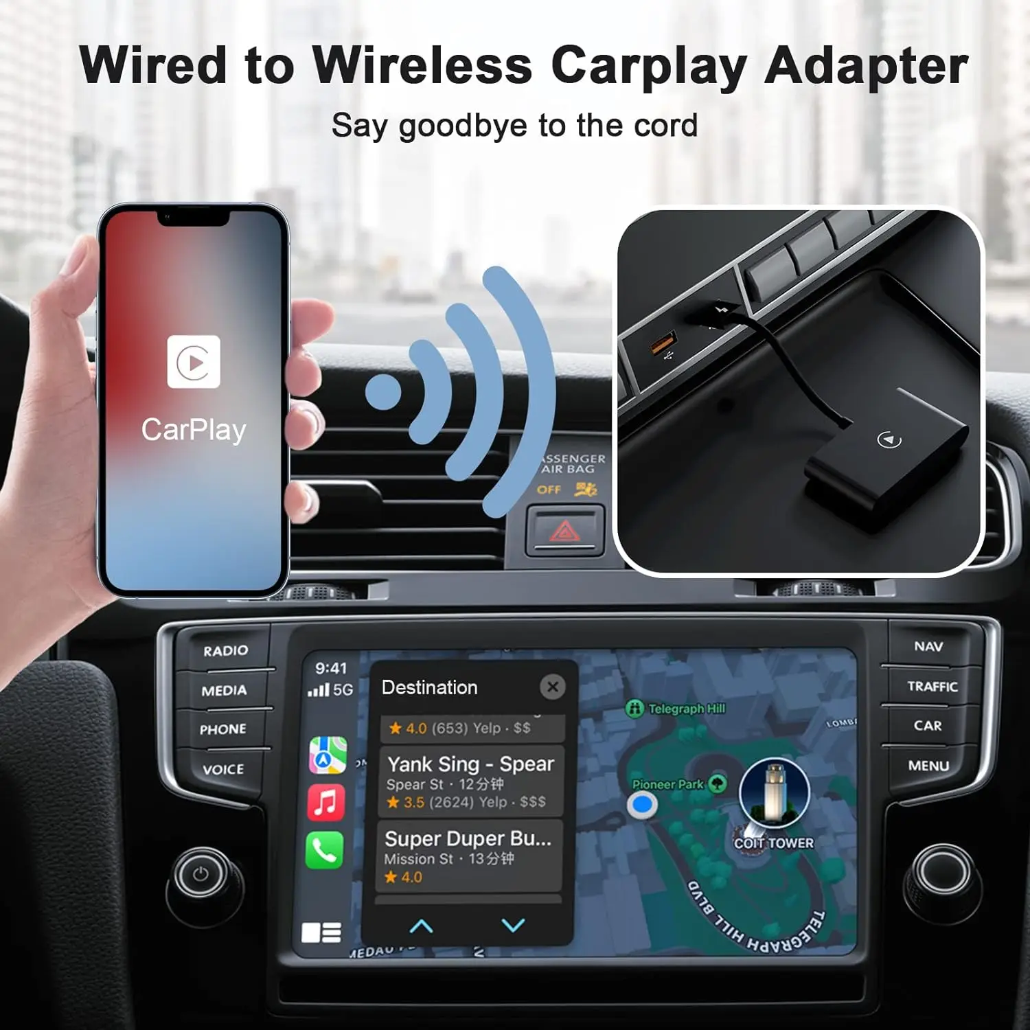 Imagem -04 - Adaptador sem Fio Carplay Converte com Fio para sem Fioplug&play para Iphone Ios 10 ou Posterior