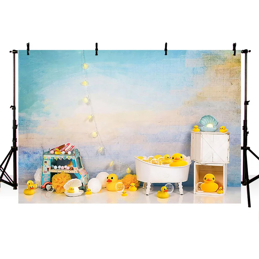 Mehofond Photography Background Little Yellow Duck Bubble Kid 1st Birthday Party Cake Smash Portrait Decor Backdrop Photo Studio