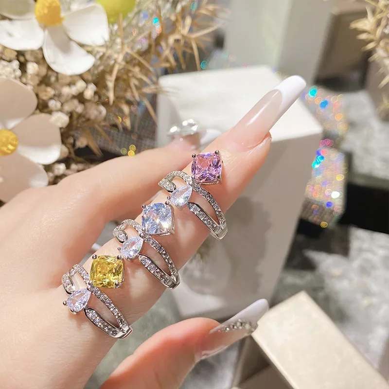 

MDL Moissanite Style. Винтажное кольцо высокой четкости необычного цвета с блестящей диадемой и квадратным бриллиантом, позолоченное кольцо с цирконием Cuic Crown