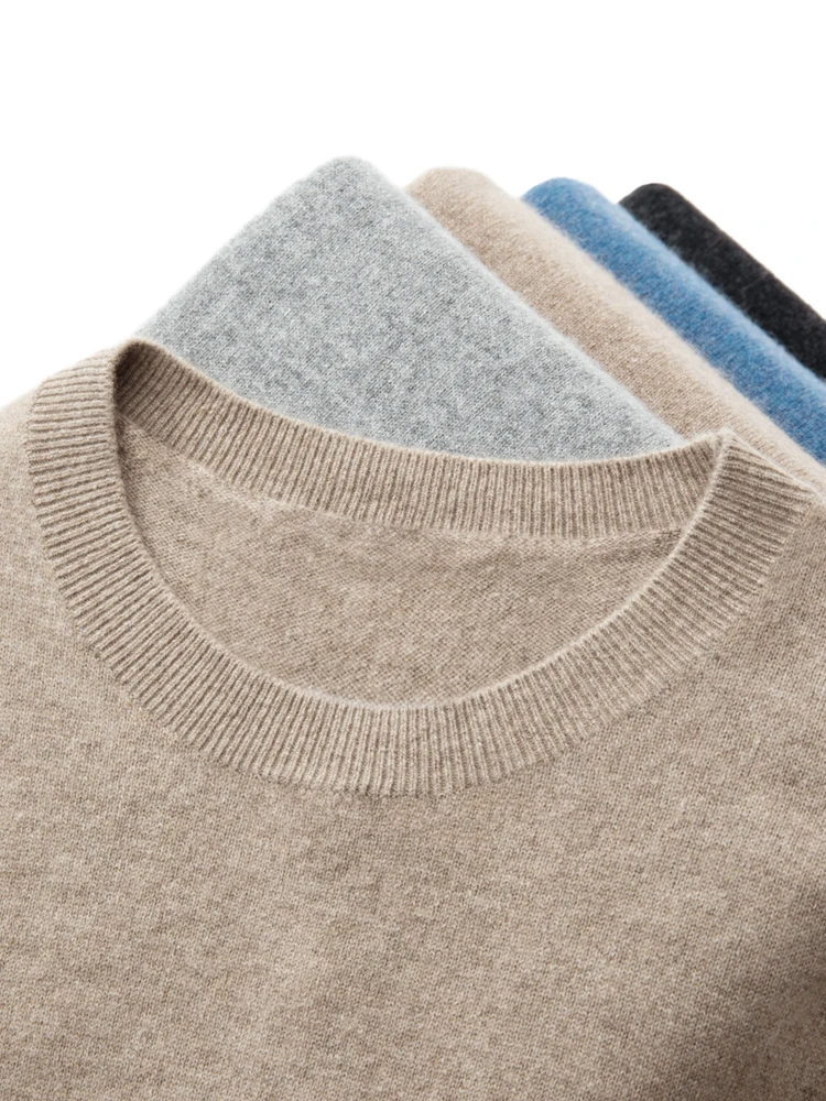 

New Men's O-neck Sweater Pullovers Thick Autumn Winter 100% Merino Wool Knitwear Solid Cozy Basic Casual Cashmere Clothing Tops