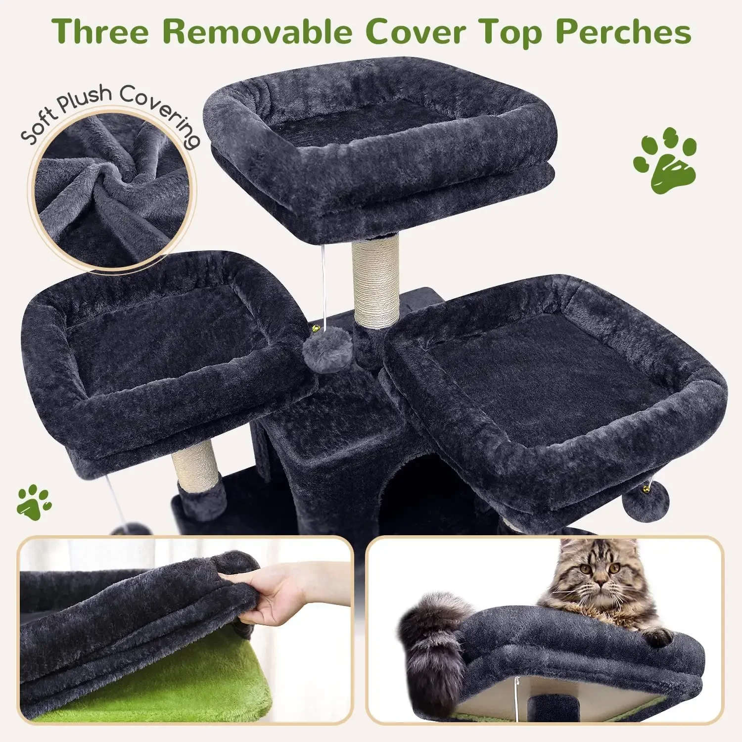 80inch Cat Tower for Multiple Adult Cats XXL Cat Tree with Scratching Post, Hammock, 3 Perches, 2 Condos, 2 Hanging Basket