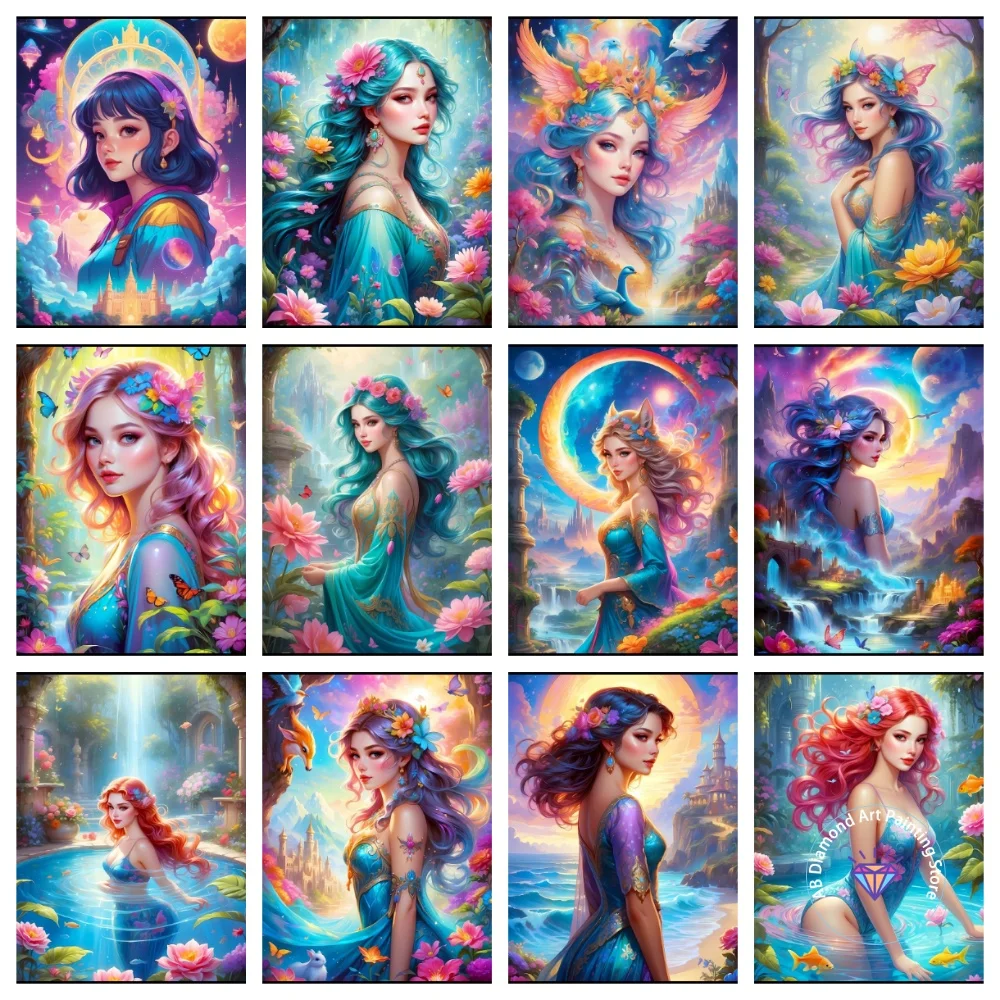 

Girl Portrait Flower AB Diamond Painting Kit Square Round Diamond 5D DIY Mosaic Handmade Art Adult Exquisite Gift Home Decor
