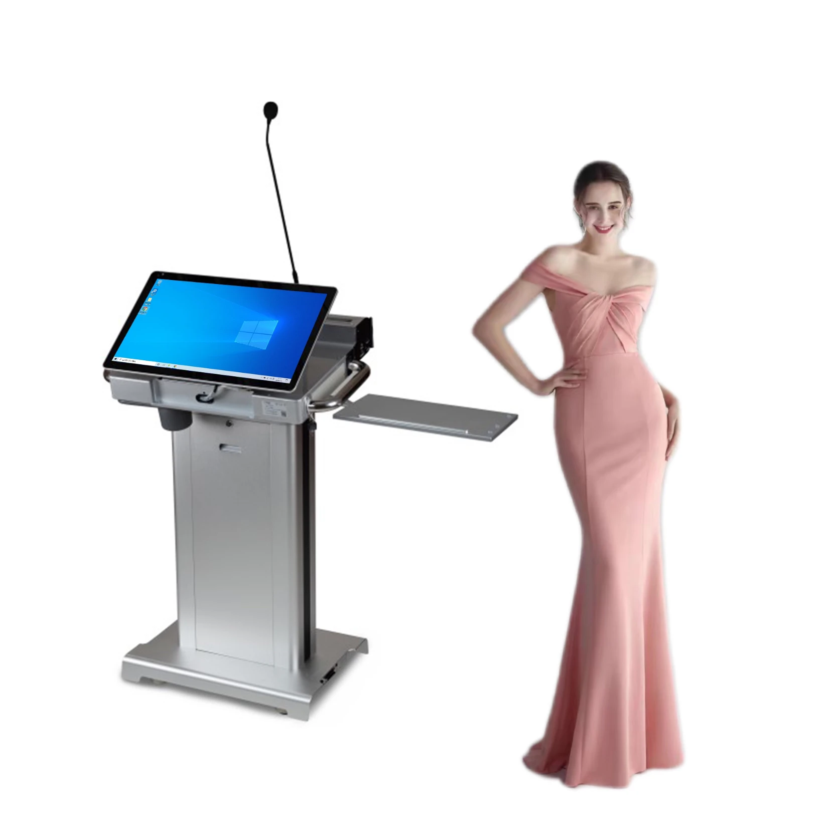 Hot Sale Support Customization 23.8 Inch Promotional Price Standing Multimedia Lectern Digital Smart Podium With Wireless Microp