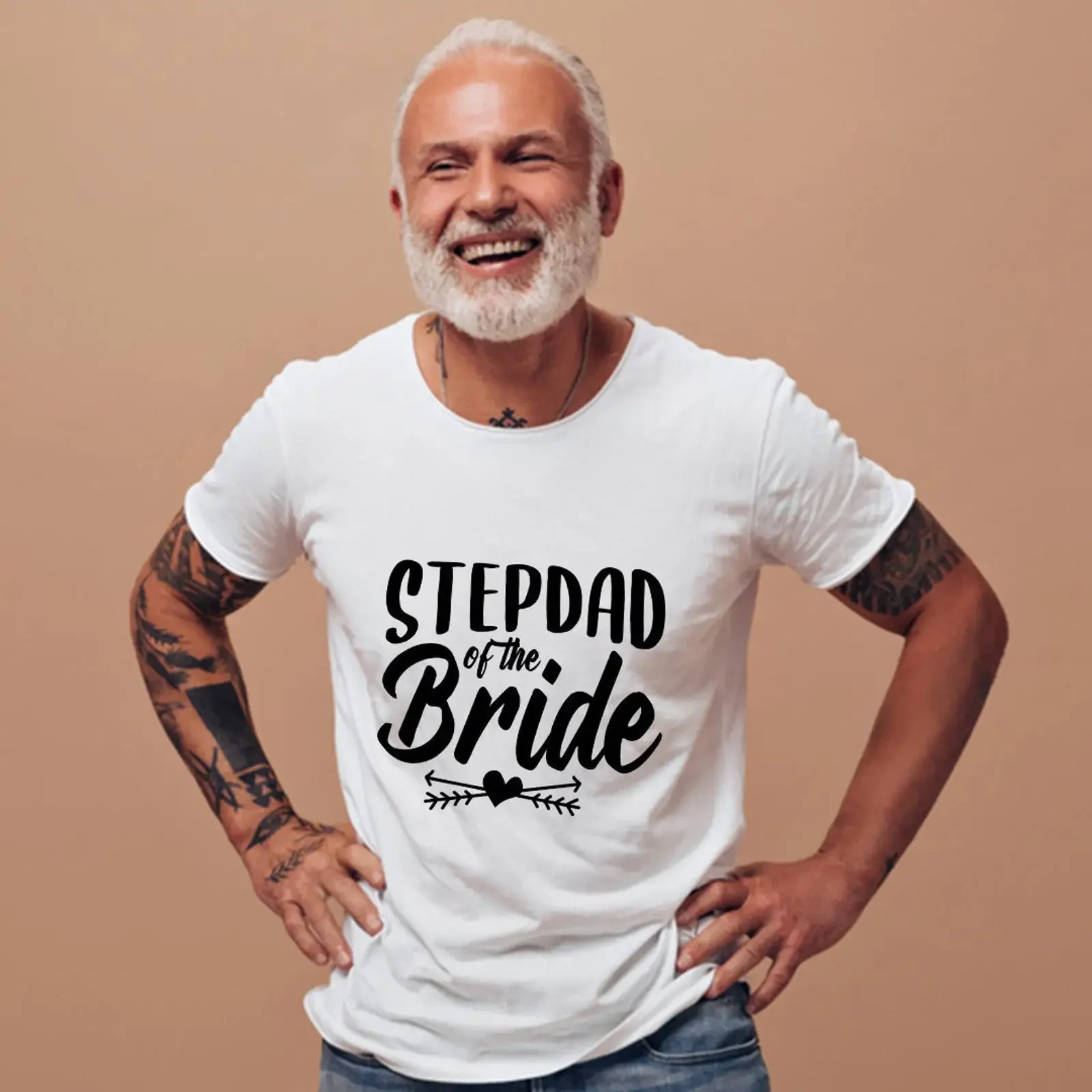 May include White t shirt with black text that reads Stepdad of the Bride a heart and arrows underneath vintage Washed