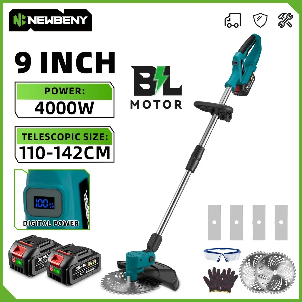 

NEWBENY 4000W 9Inch Brushles Electric Lawn Mower Digital Display Grass Trimmer Repairing lawns Power Tool For 21V 18V Battery