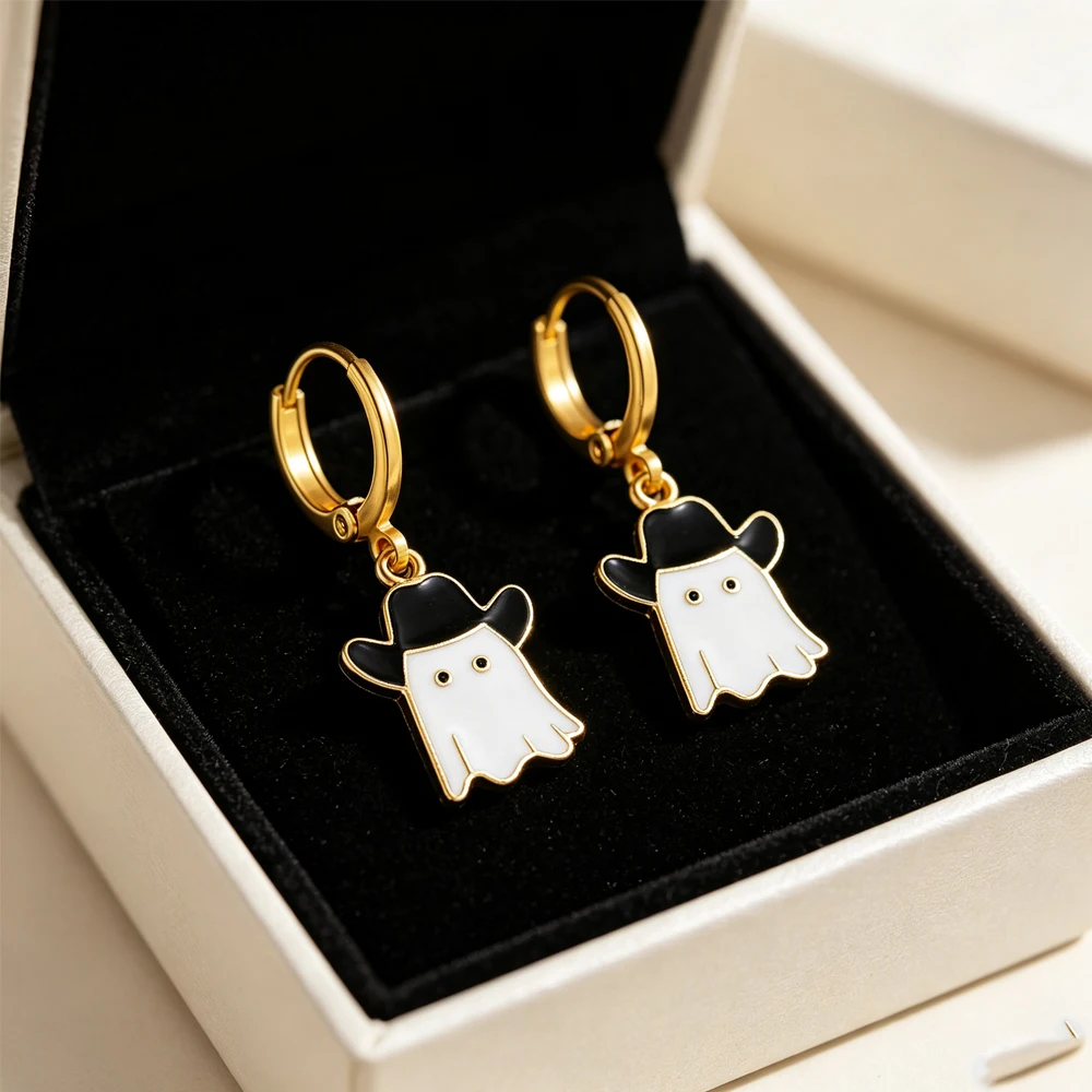 Catuni Cute Halloween Ghost Drop Earrings for Women Fashion Little Ghost Hoop Earring Halloween Party Festival  Jewelry Gift