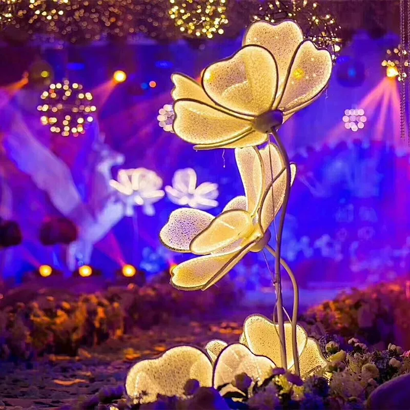 Wedding Lights 4PCs Romantic White Lace Flower with LED Floor Lamps Decor Wedding Party Christmas Stage Light