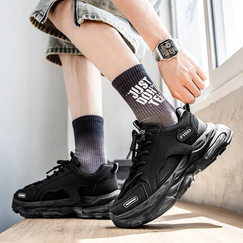 أحذية رياضية بيضاء جديدة للرجال قابلة للتنفس - نعل سميك مبطن بالهواء، نعل ناعم، أحذية كاجوال للأب #5