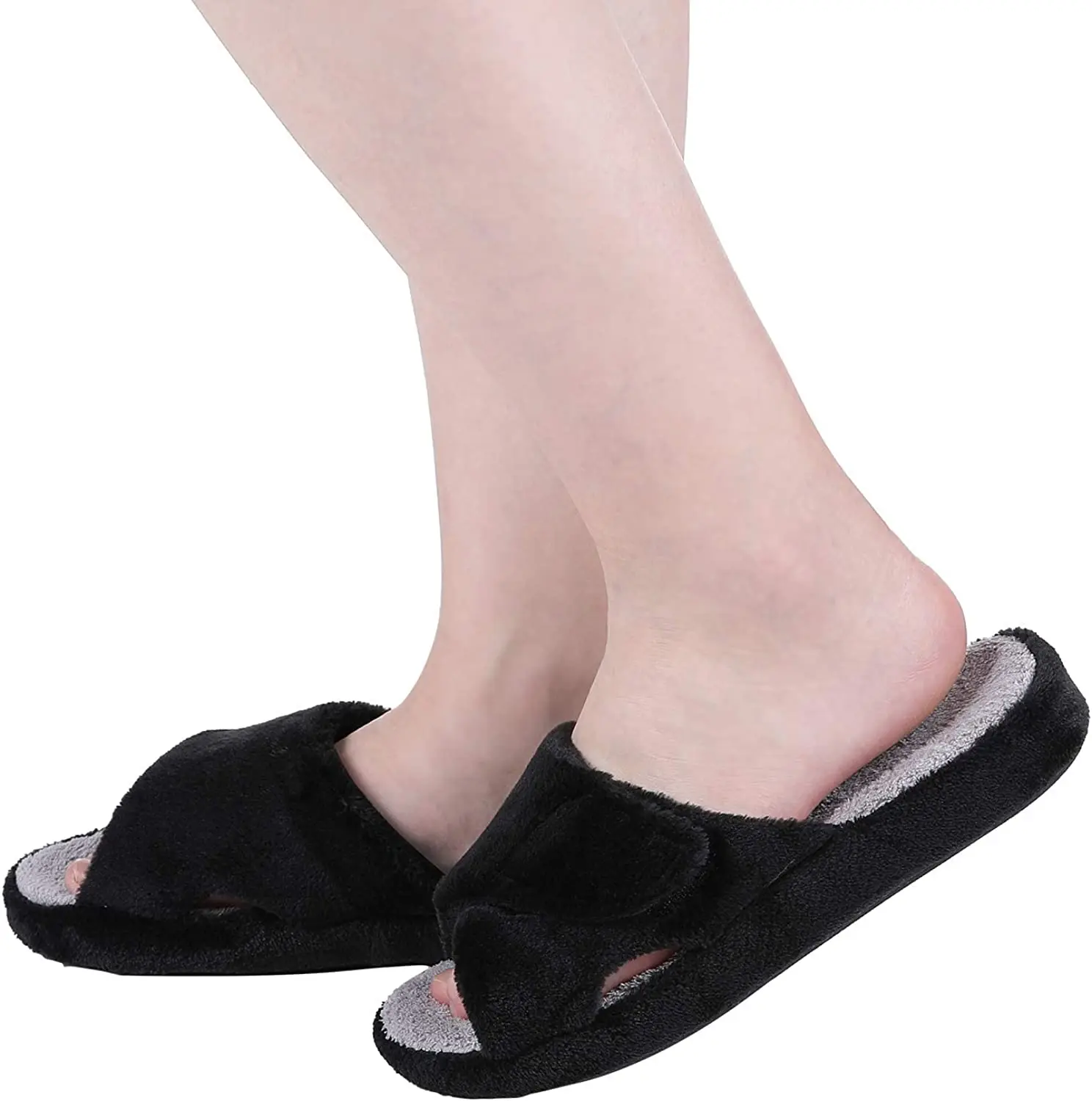 

Goosecret New Summer Slippers Women Adjustable Terry Cloth Fuzzy Indoor Shoes Arch Support Plush Slides Open Toe Bedroom Slipper