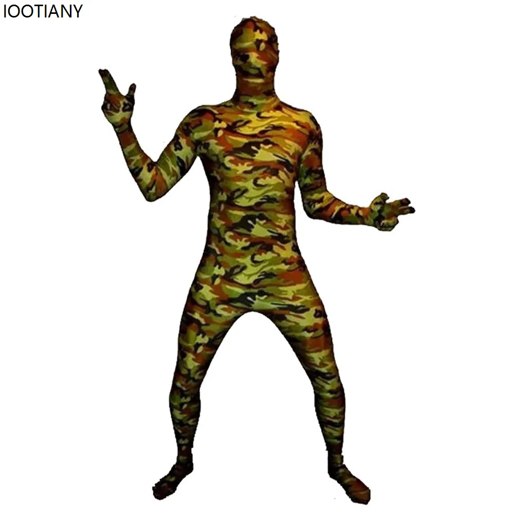 

Halloween Camouflage Jumpsuit Unisex Military Senior Commando Printed Cosplay Morphsuit Anime Stage Showing Bodysuit Rave Outfit