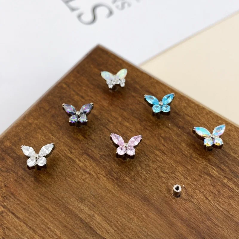 G23 التيتانيوم Labret ثقب 16 جرام موضوع داخلي تشيكوسلوفاكيا فراشة الشفاه ترصيع الزنمة اللولب الغضروف أقراط هيئة ثقب المجوهرات