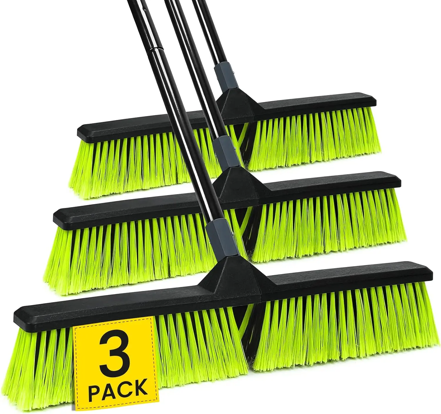 

3-Pack Heavy-Duty Push Broom, 24" Head with 63" Handle for Indoor/Outdoor Cleaning on Floors, Patio, Driveway