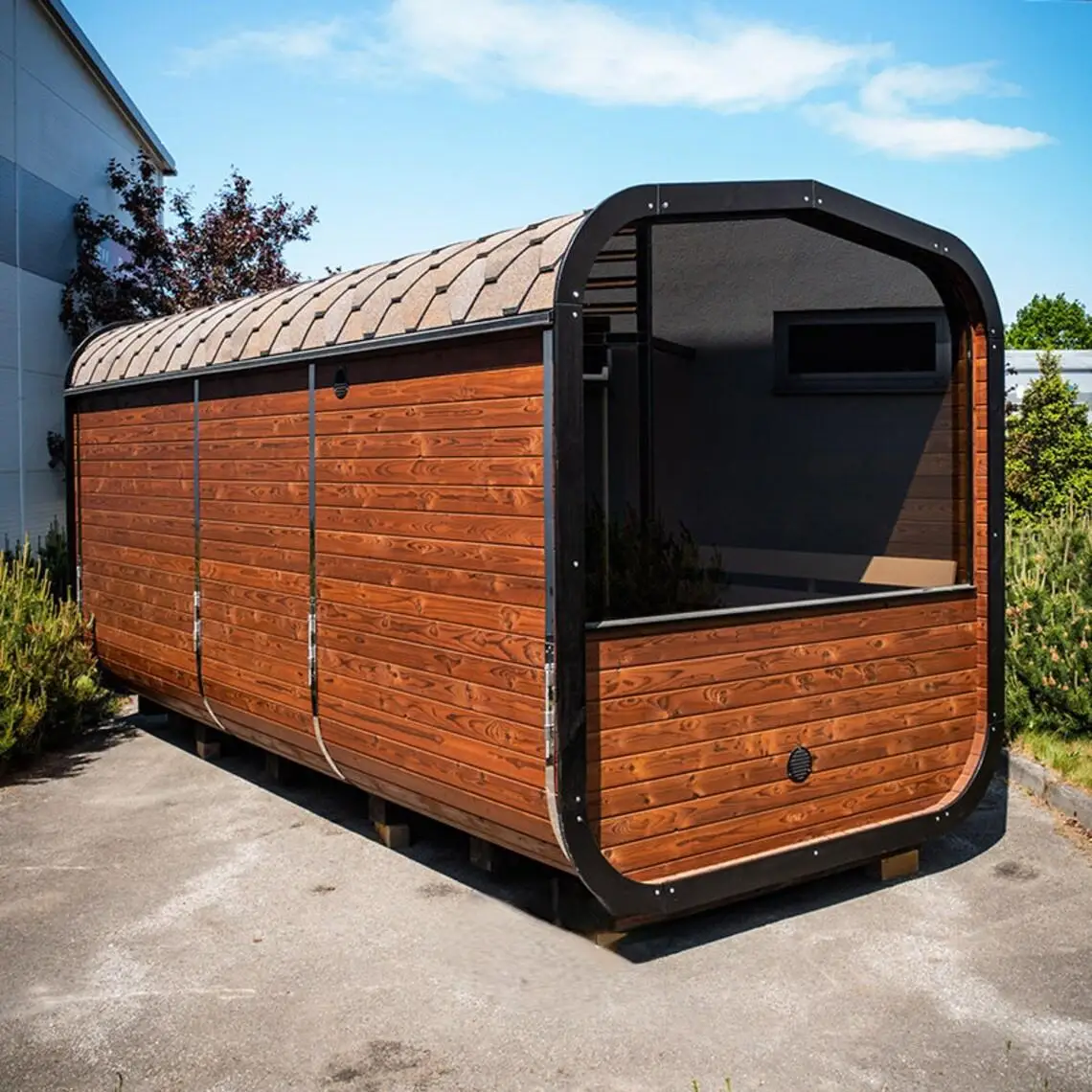 Canadian Red Cedar 4-person outdoor steam cube sauna 9 kW outdoor panoramic sauna villa