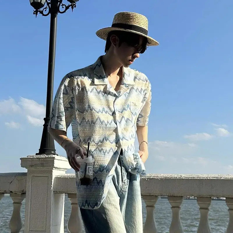 Retro Japanese Style Men's Straw Hat Summer Sun Protection Casual Travel Versatile Hat Youth Beach Geometric Pattern