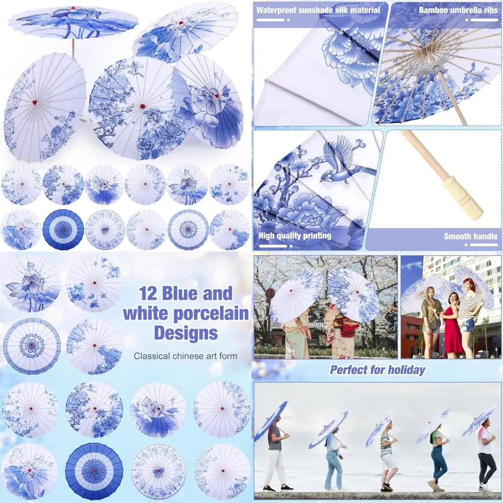 

Traditional Chinese Bamboo Silk Umbrellas for Weddings, 32 Inch, Suitable for Bridal Showers, Art, Dance, and Japanese Style Dec